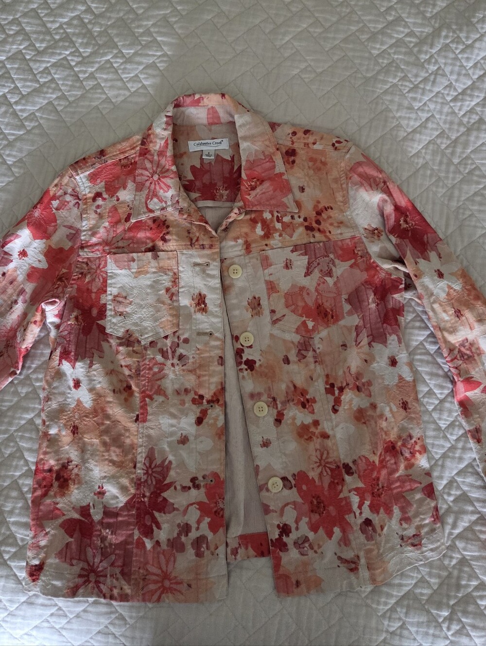 Christopher & Banks Coral & Blush Floral Button Jacket